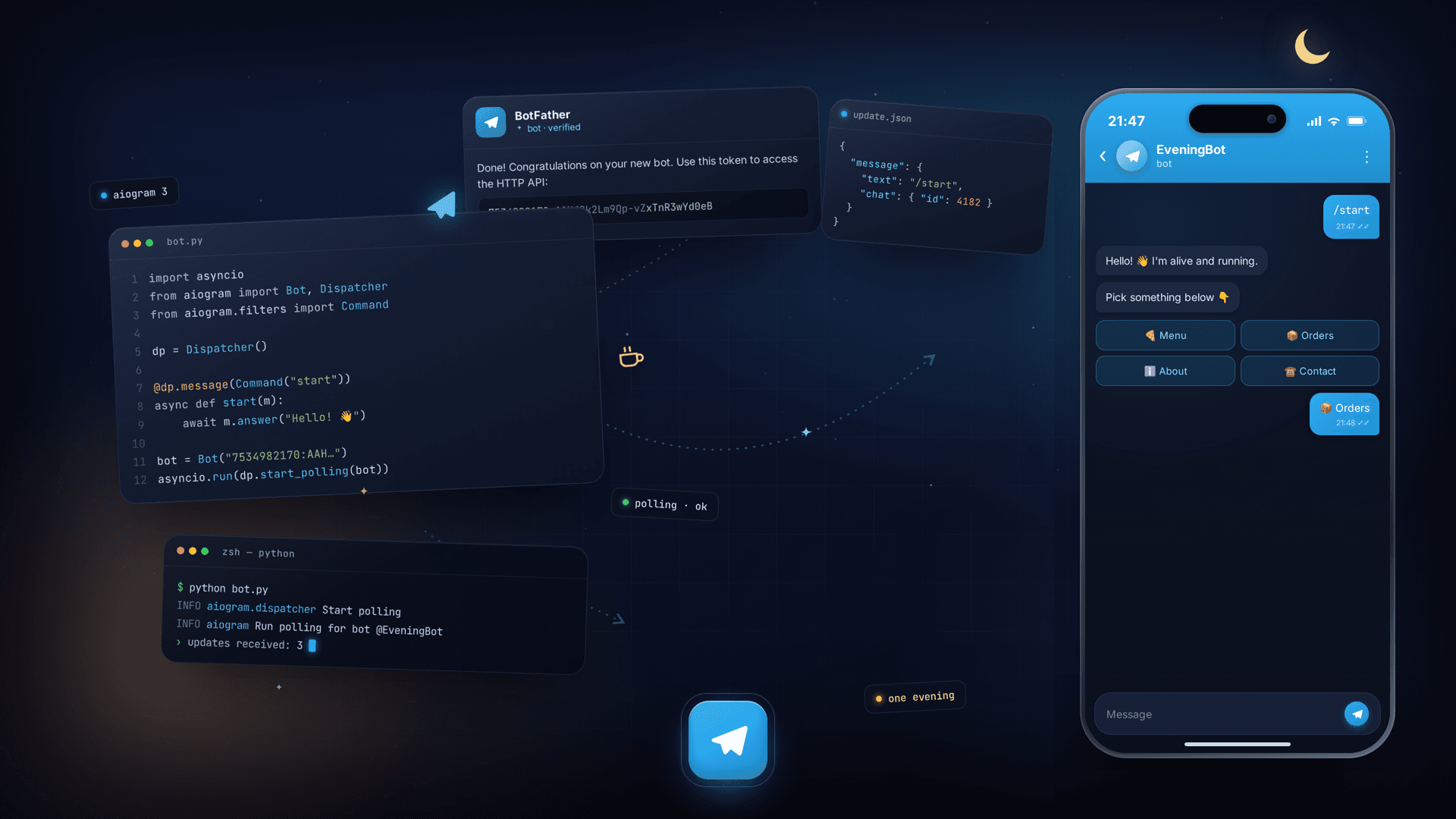 Телеграм-бот на Python за вечір: перший бот на aiogram 3