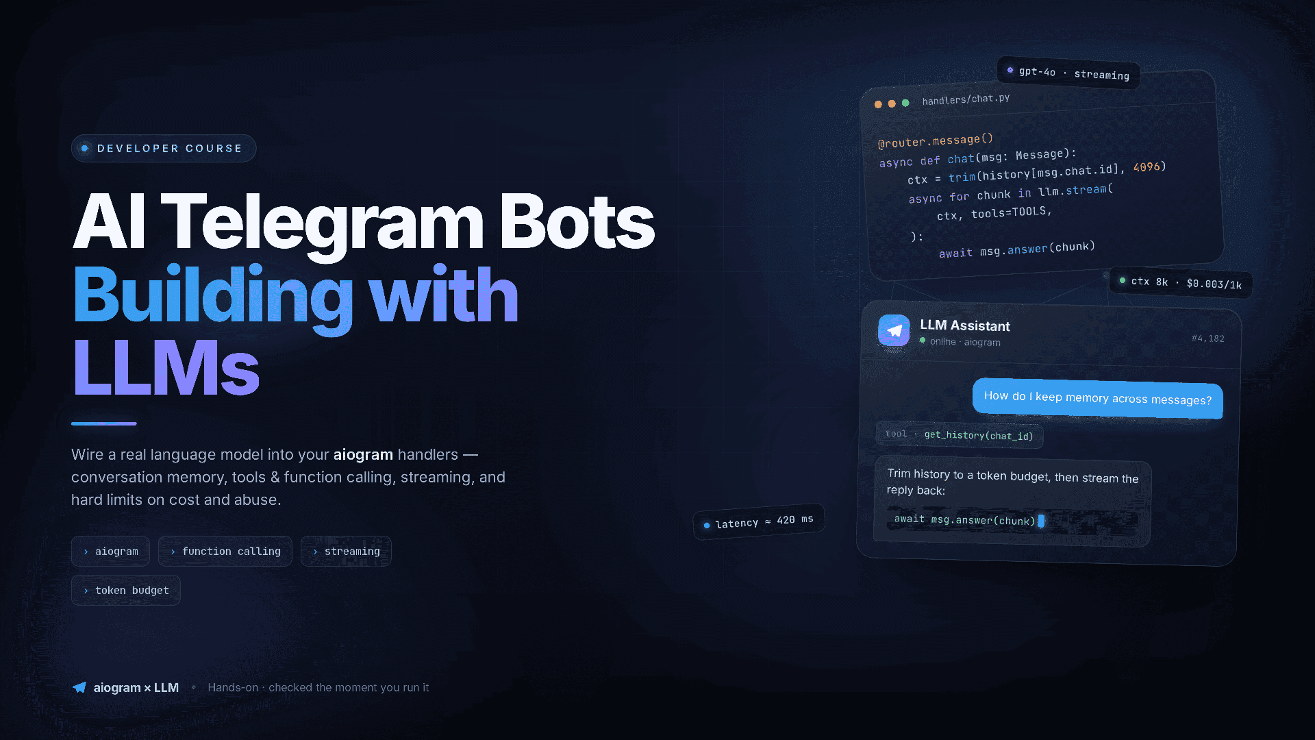 Обкладинка курсу «AI Telegram-боти: розробка на LLM»